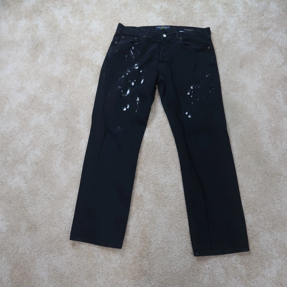 Lucky Brand 221 Slim Straight Jeans Men's 36x32 Black Button fly Denim Painted - Image 1 of 4