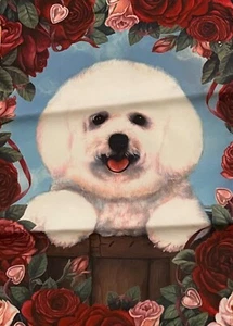 Bichon Hund Garten Flagge 15 x 11 nagelneu Rosen Blumen - Bild 1 von 1