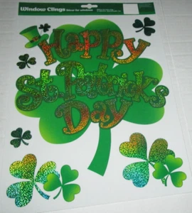 ST PATRICK'S DAY ~  Window Clings ~ HAPPY ST. PATRICK'S DAY W/LUCKY SHAMROCK'S - Picture 1 of 1