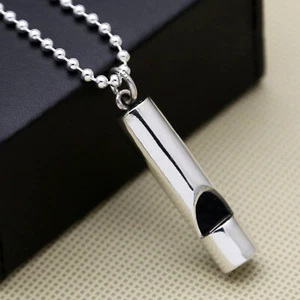 Pure S925 Sterling Silver Men Women Lucky Glossy Round Column Whistle Pendant - Picture 1 of 5