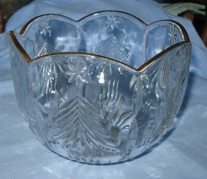 Mikasa Christmas Tree Lead Crystal Bowl 8" Salad Serving Clear Gold Trim EUC - Picture 1 of 6