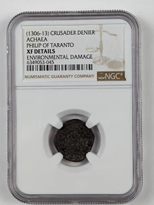 (1306 - 1313) Crusader Denier - Achaea - Philip of Taranto - NGC - XF Details - Picture 1 of 4