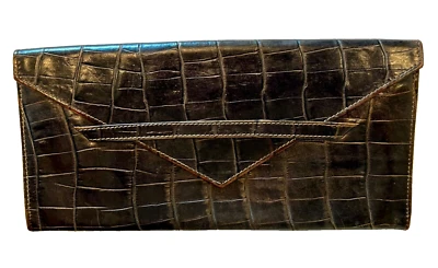 TUSK Marrón Cocodrilo Cuero Repujado Sobre Estilo Bolso sin asas Cartera Cartera Foto 1 de 4