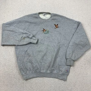 Vintage Duck Embroidered Sweatshirt Men's XL Gray Cozy Outdoor Wildlife - Picture 1 of 9
