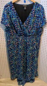 Lane Bryant Dress Size 22/24 Short Sleeve Black Blue Purple Vneck Stretch  - Picture 1 of 4