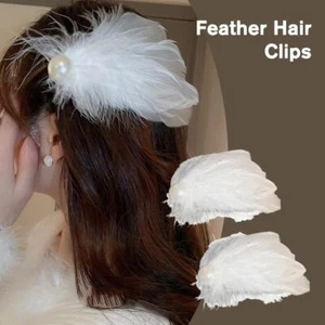 Cygnet Elegance Pearl Hair Clip Feather Headdress Costume Reiki Q6B0 Party Q7C2 - Picture 1 of 8