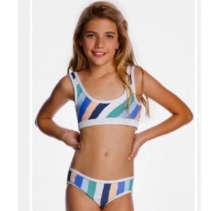Bikini reversibile a righe per bambina Maaji. Nuovo con etichetta. Taglia 6. - Foto 1 di 9