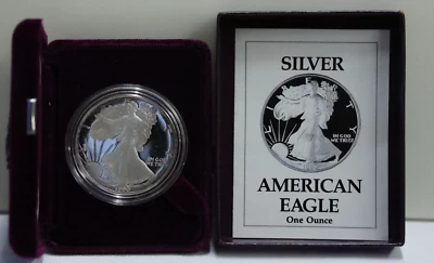 1990 S SILVER AMERICAN EAGLE PROOF US Mint Box  One Ounce .999 FINE Box/COA.. - Image 1 of 4