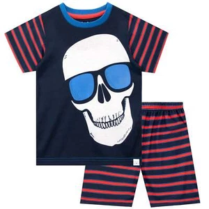 Skull Short Pyjamas Kids Boys 6 7 8 9 10 11 12 13 Years Stripes Red Navy Blue - Picture 1 of 7