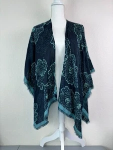 J. Jill wearever cardigan poncho donna piccolo-grande blu ricamato avvolgente - Foto 1 di 6