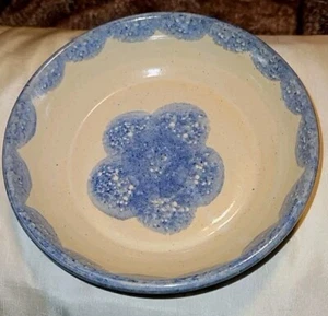 Teague Frogtown Pottery 1993 Blue Flower Round Bowl Dish 6.5 Hand Thrown Country - Picture 1 of 8
