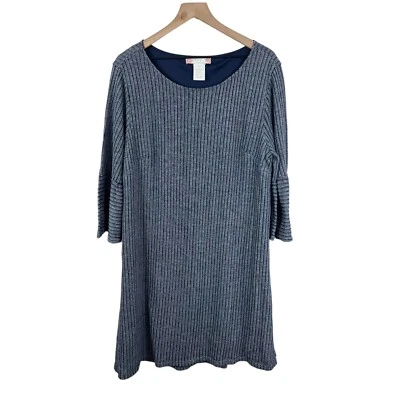 Vestido Flying Tomato Feminino Listrado Azul Comprimento do Joelho Manga Shift 1X - Imagem 1 de 4