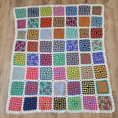 Manta afgana vintage de ganchillo abuela cuadrados hermosos colores 54" x 60" Foto 1 de 4