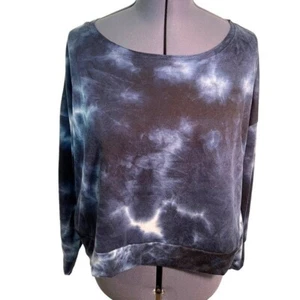 Jenni Intimates Women’s Size XXL Cropped Sweatshirt Sleep Top Navy White Tie Dye - Picture 1 of 10