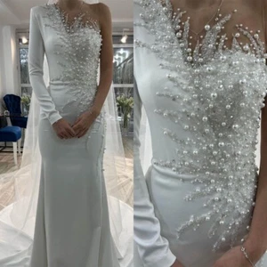 Perle Brautkleid Hochzeitskleid Column Weiß Ivory Maßgeschneidert 38 40 42 44 - Bild 1 von 9