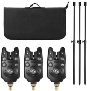 Fishing Bite Indicators Kits, 3 Wireless Fishing LED Alarm Alert & 3 Extending - Picture 1 of 7