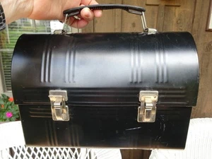 Vintage Aladdin Industries Black Metal Domed Workers Lunch Box NO THERMOS - Picture 1 of 9