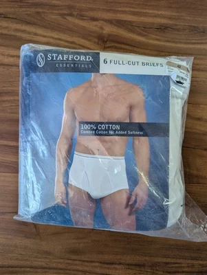 New Sealed Stafford Men's White 6 Pack 100% Cotton Full Cut Briefs Size 42 - Image 1 of 2