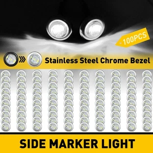 100x White Side Marker Lights 3/4" Round LED Truck Trailer Bullets Indicator CUS - Picture 1 of 12