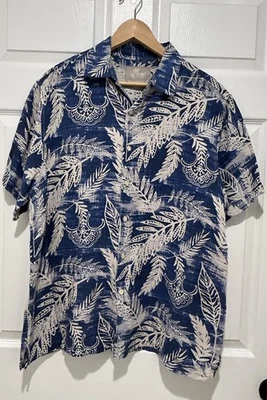 Camisa Margaritaville Botón Seda Lino Azul Tropical Manga Corta Jimmy Buffett Foto 1 de 4