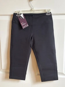 Zella Live In Cropped Legging Yoga Pants Solid Black Workout Pants Reversible - Picture 1 of 3