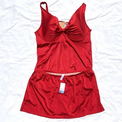 Conjunto de traje de baño Tankini Swim Cacique Falda 42DD 18 Falda Roja Falda Plus Foto 1 de 4