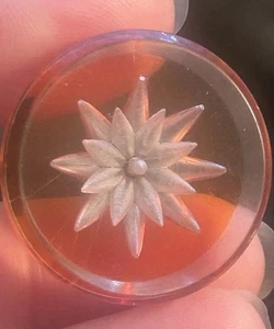 Vintage Reverse Carved Flower Lucite Acrylic Button Floral Orange - Picture 1 of 4