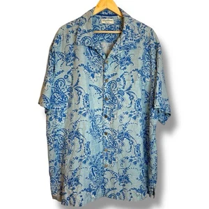Caribbean Pure Silk Blue Hawaiian Floral Print Shirt Button Front Men’s 3XL Tall - Picture 1 of 6