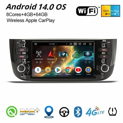 64GB Android 14 DAB+ Autoradio CarPlay 8-Kern Wifi Navi Fiat Grande Punto Linea - Bild 1 von 4