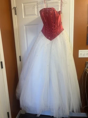 Hot Pink/white Prom Dress Size 8 - Image 1 of 4