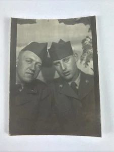 Vintage Photo Two Men In Military Uniforms 3x2.5” Black And White - Picture 1 of 2