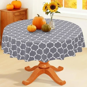 Smiry Runde Kunststoff Tischdecke, Wasserdichte Vinyl Tischdecke (60 Runde, Grau) - Bild 1 von 7