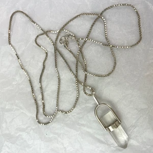 Vintage Sterling Silver Italy 925 Chain 29" w/ Clear Quartz Point Pendant 950 Ag - Picture 1 of 9