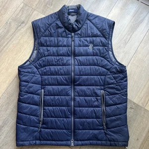 johnnie-O  Quilted Zip Vest Blue Navy Size Medium Golf Logo - Picture 1 of 14