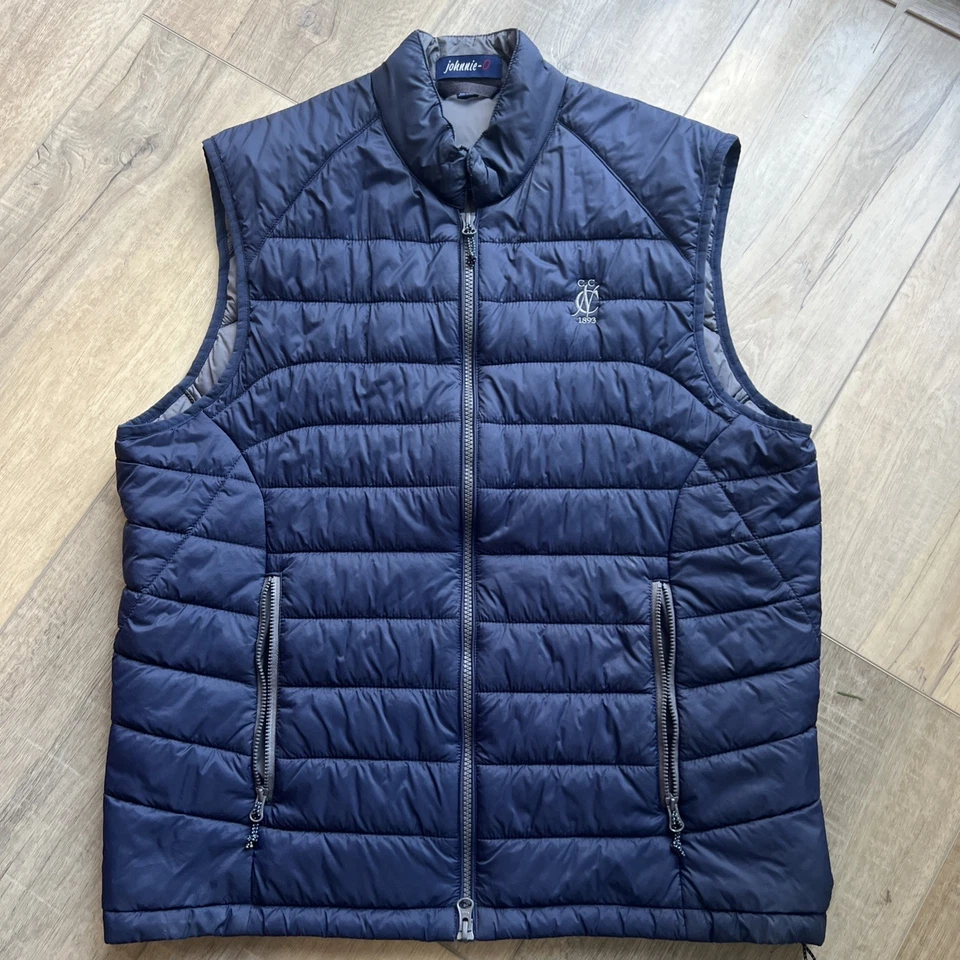 johnnie-O  Quilted Zip Vest Blue Navy Size Medium Golf Logo - Image 1 of 4