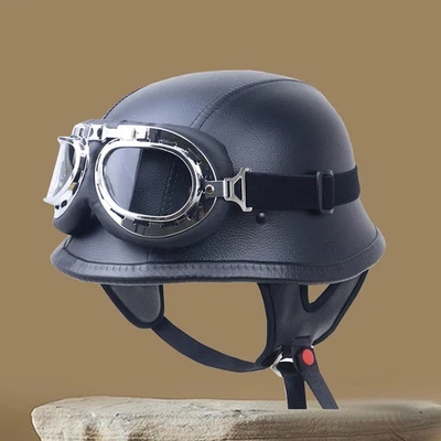 TJF Harley Helm Halbschale Motorradhelm Mit Brille M,L,XL Mofahelm Retro Ostalgie