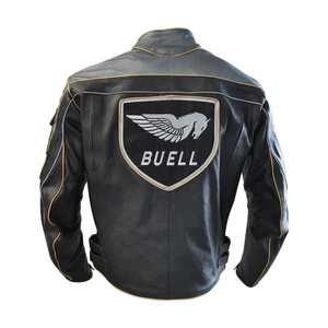 Giacca pelle bovina moto corsa grigio e nero uomo Buell nuova con logo - Foto 1 di 4