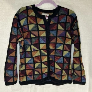 Alpaca Connection Cardigan Sweater Women's M 100% Alpaca Wool Rainbow Geometric - Picture 1 of 7