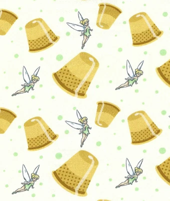 Licensed Disney Cotton Fabric TINKER BELL THIMBLE Peter Pan Pixie Fairy By Yard - Image 1 of 4
