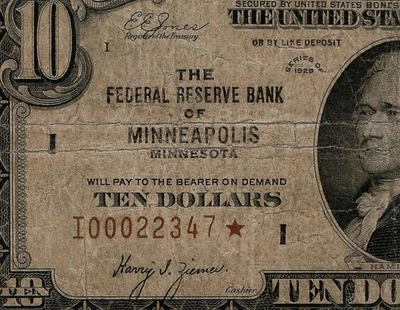 1929 $10 Minneapolis STAR Replacement Note PCGS 12 Fr. 1860-I* I00022347* (BFE) - Image 1 of 3