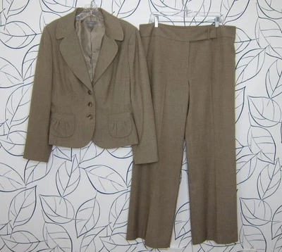 Ann Taylor 套装西装套装西装外套阔腿裤弹力棕色职业商务 14 码 — 第 1/4 张图片