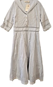 Neu mit Etikett schlichtes Retro Fiona 100 % Baumwolle Bauernhaus hellblau Midi Cottagecore Kleid M - Bild 1 von 13