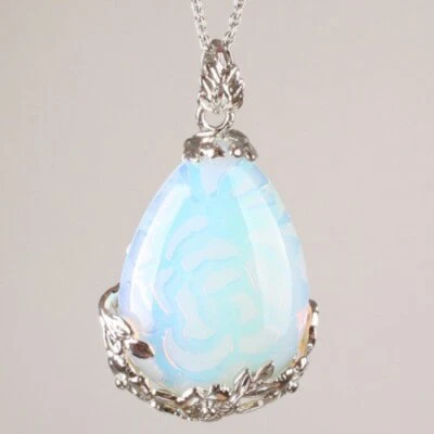 Collana ciondolo goccia vera pietra di luna naturale GARANZIA argento 925 NUOVA - Immagine 1 di 3