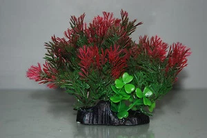 Acuario Rojo y Verde Tupido Planta Flora Con Base con Peso 10 x 5 x 13.5 CM - Imagen 1 de 6