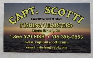 Business Card Capt. Scotti Fishing Charters Staten Island, NY & Cape May, NJ - Picture 1 of 2