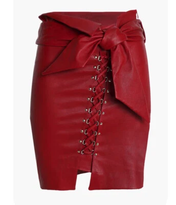 Mini-saia de couro vermelho com cadarço IRO Tina 38 nova com etiquetas varejo $800 - Imagem 1 de 4