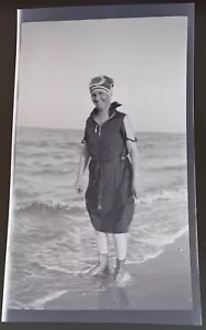 Lady @ Beach, Bathing Suit Cap ~ Original Plastic Negative ~ Milford, DE Estate - Picture 1 of 2