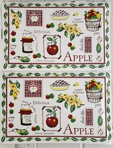SET OF 2 SAME VINYL NON CLEAR PLACEMATS (11"x17")APPLES' STUFF & FLOWERS,Broder - Picture 1 of 12