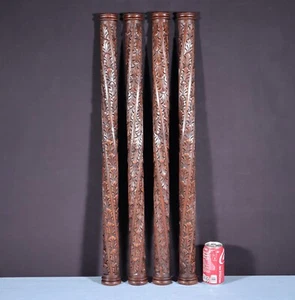 Set of Four 32" French Antique Solid Oak Wood Gothic Posts/Pillars/Columns - Picture 1 of 13