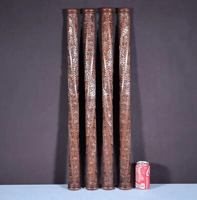 Set of Four 32" French Antique Solid Oak Wood Gothic Posts/Pillars/Columns - Image 1 of 4